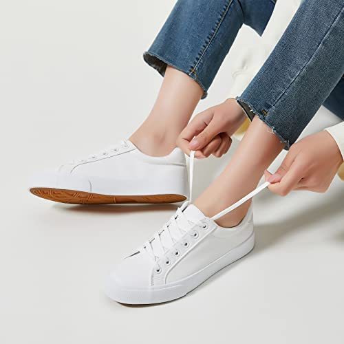SERNIAL Women's White Tennis Shoes PU Leather Sneakers Casual Walking Shoes for Women(White,US9) - Image 2