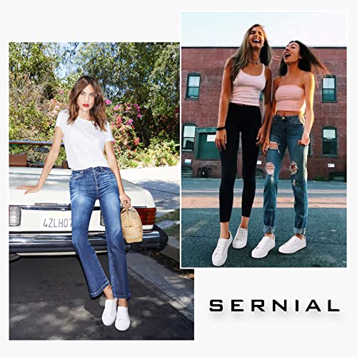 SERNIAL Women's White Tennis Shoes PU Leather Sneakers Casual Walking Shoes for Women(White,US9) - Image 3