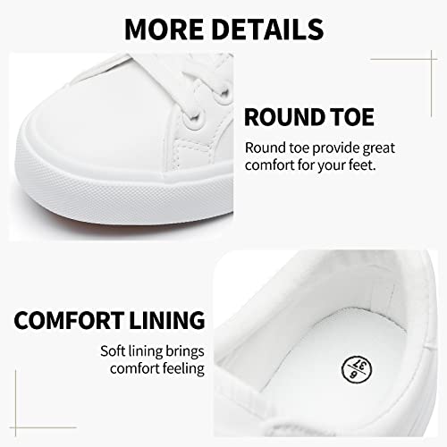 SERNIAL Women's White Tennis Shoes PU Leather Sneakers Casual Walking Shoes for Women(White,US9) - Image 5