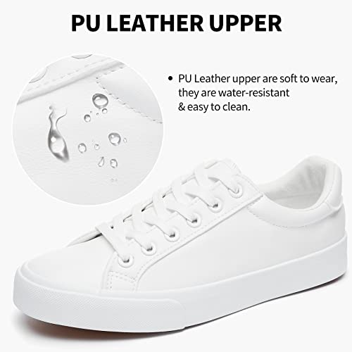 SERNIAL Women's White Tennis Shoes PU Leather Sneakers Casual Walking Shoes for Women(White,US9) - Image 6