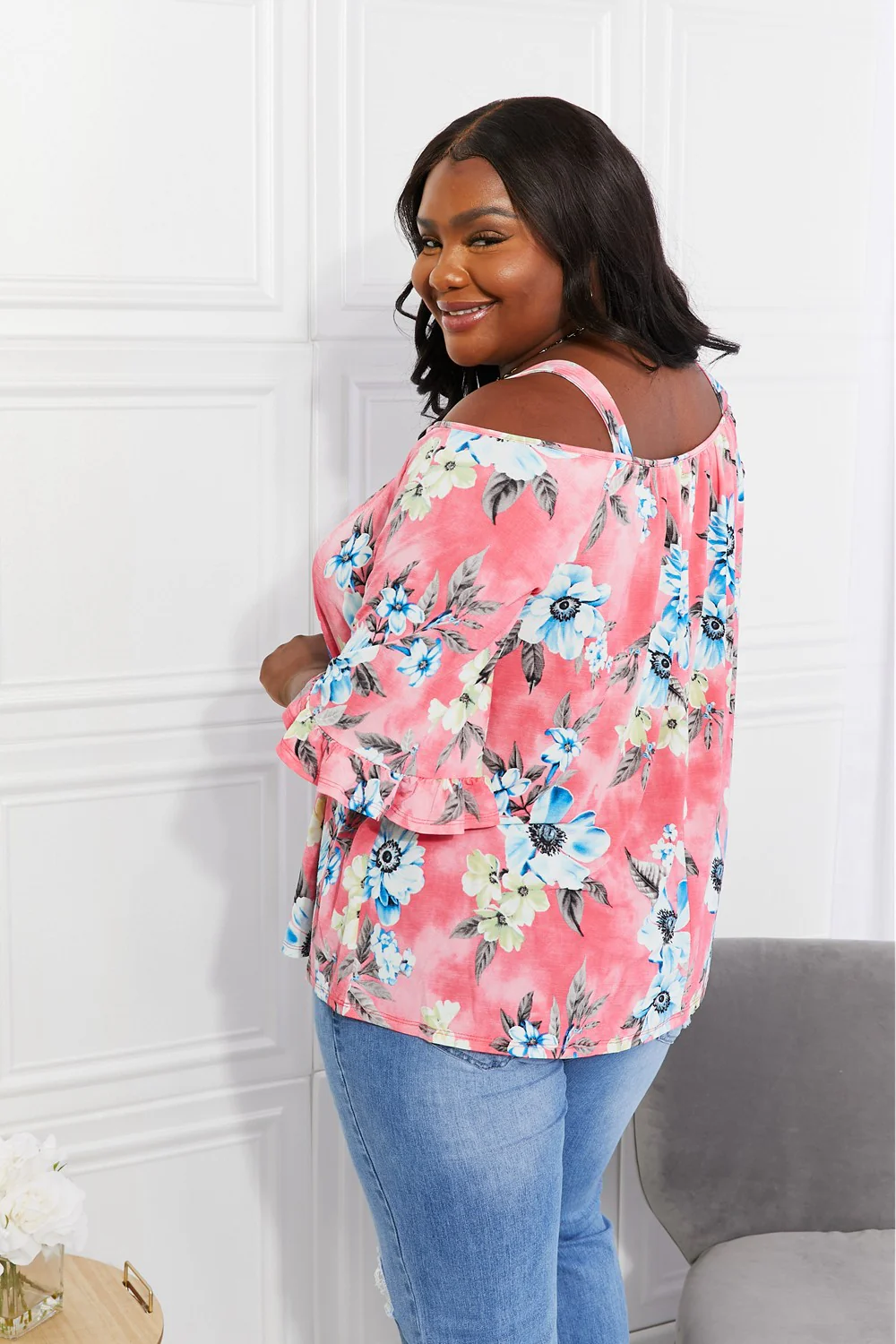 Sew In Love Full Size Fresh Take  Floral Cold-Shoulder Top - Image 2