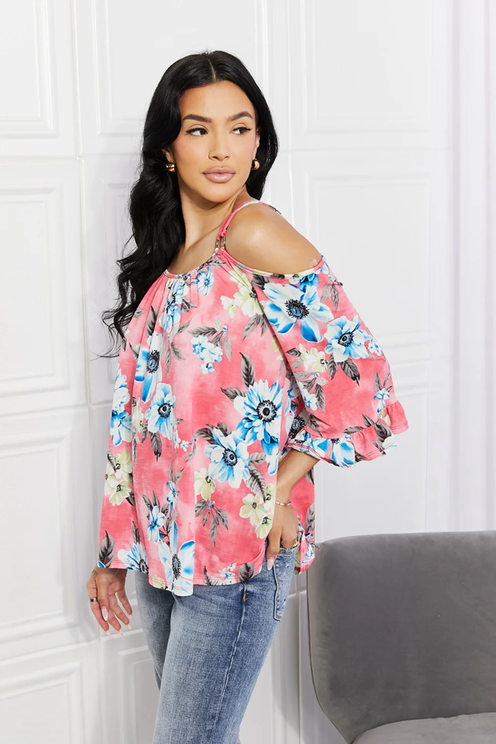 Sew In Love Full Size Fresh Take  Floral Cold-Shoulder Top - Image 7