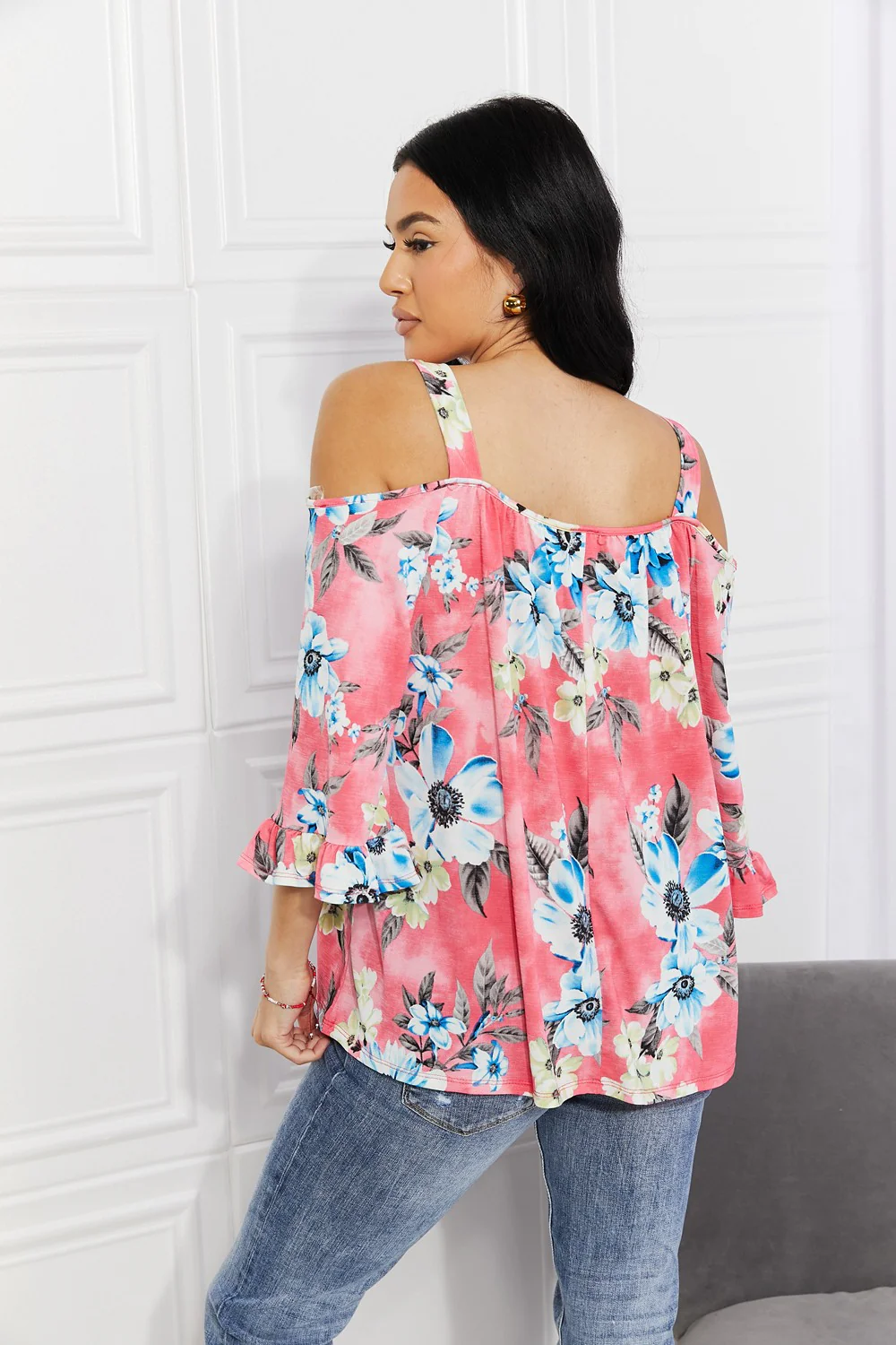 Sew In Love Full Size Fresh Take  Floral Cold-Shoulder Top - Image 8