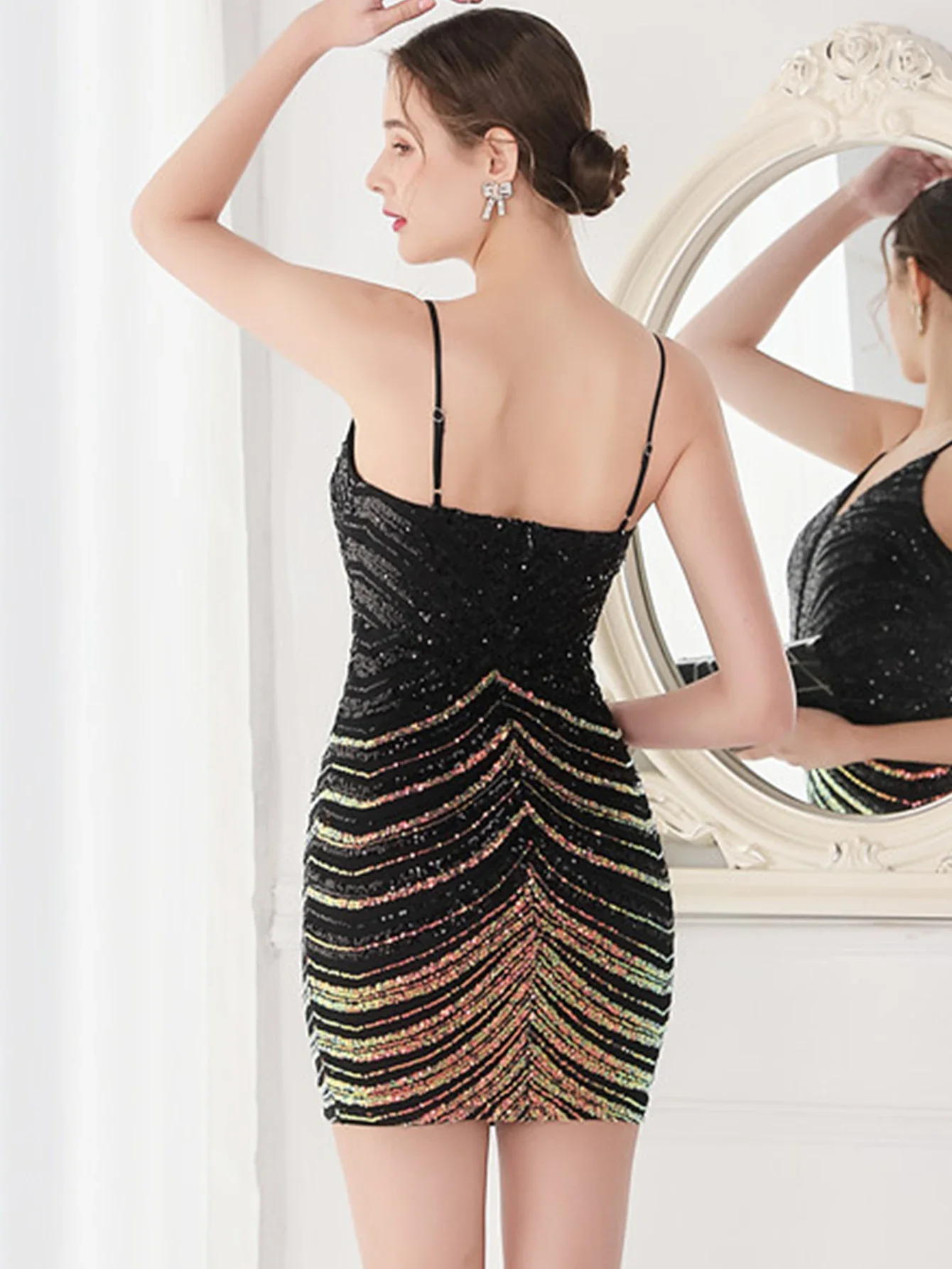 Sexy backless black sequin summer dress women elegant luxury prom party evening dresses woman slip bodycon mini dress vestidos - Image 2