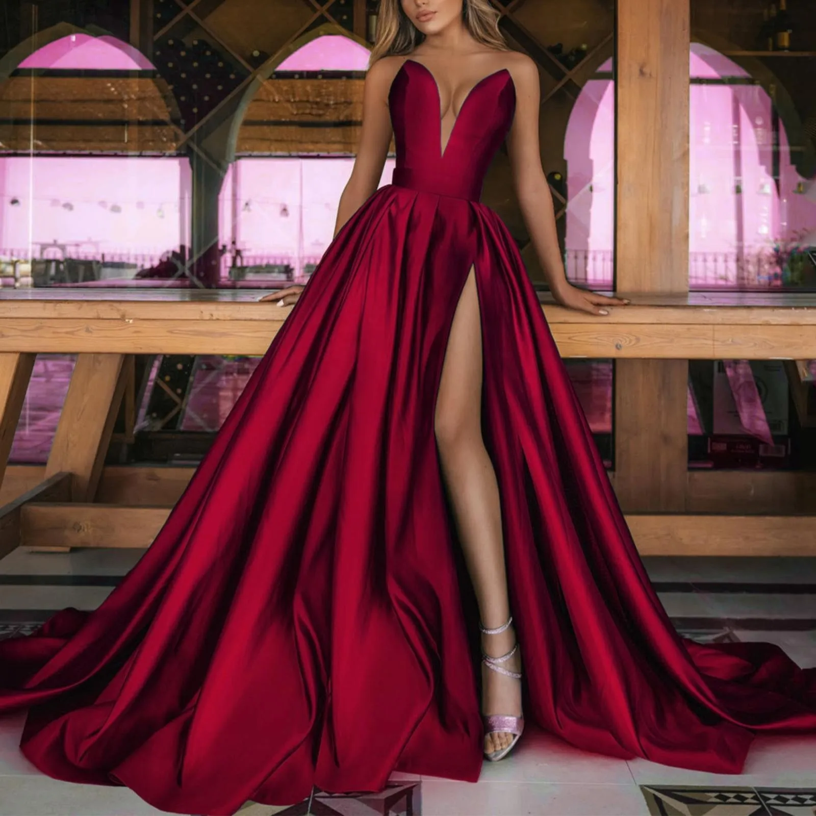 Sexy Cocktail Dress Women Maxi Club Weeding Dress V Neck Long Party Weeding Dress Robe Women Prom Evening Long Dresses - Image 2