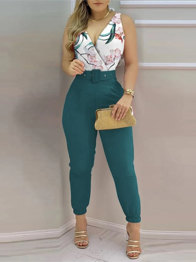 Sexy Cutout Jumpsuit Women's 2023 Summer New Fashion Blue Bra V-Neck Sleeveless Pocket Casual Jumpsuit Y2K Streetwear - Image 11