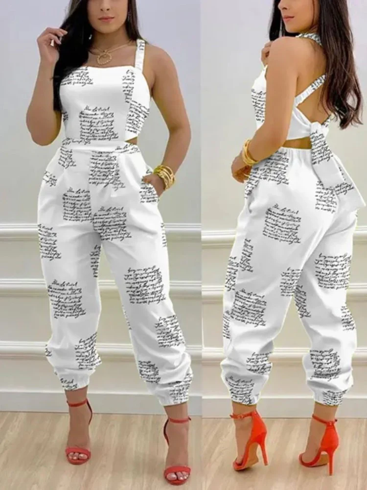 Sexy Cutout Jumpsuit Women's 2023 Summer New Fashion Blue Bra V-Neck Sleeveless Pocket Casual Jumpsuit Y2K Streetwear - Image 4