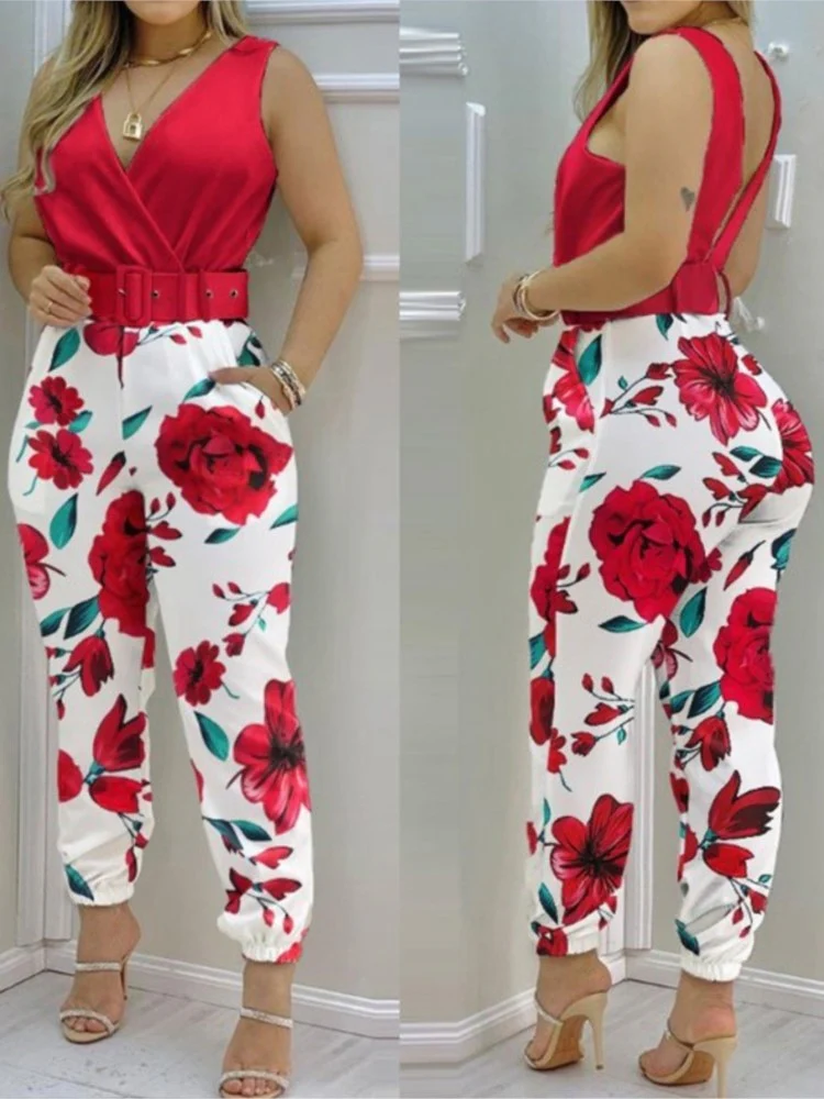 Sexy Cutout Jumpsuit Women's 2023 Summer New Fashion Blue Bra V-Neck Sleeveless Pocket Casual Jumpsuit Y2K Streetwear - Image 5