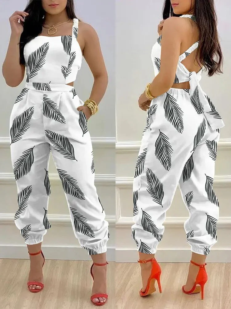 Sexy Cutout Jumpsuit Women's 2023 Summer New Fashion Blue Bra V-Neck Sleeveless Pocket Casual Jumpsuit Y2K Streetwear - Image 9