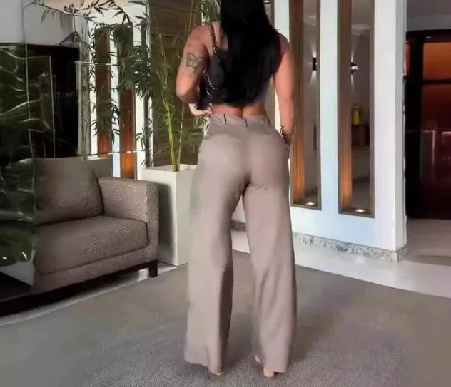 Sexy Hot Girl Two Piece Set 2024 Summer Sexy V-Neck Strap Sleeveless Elastic Tank Top High Waist Wide Leg Pants Set Women's Set - Image 3