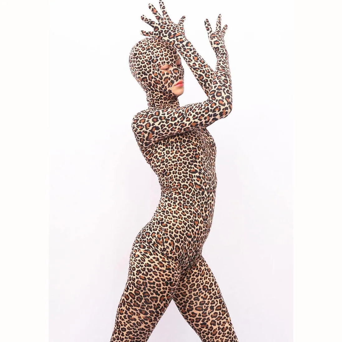 Sexy Leopard One Piece Tights Full Coat Zentai Separate Fingers Zipper Open Crotch Bodysuit Cosplay Performance Jumpsuit Unitard - Image 7