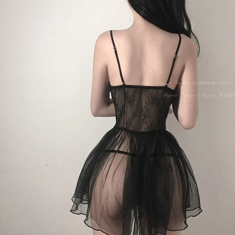 Sexy Lingerie Black Lace Short Nightdress Women Perspective Underwear Suspender Slim Dress Lolita Exotic Costume For Sex 18 Suit - Image 8