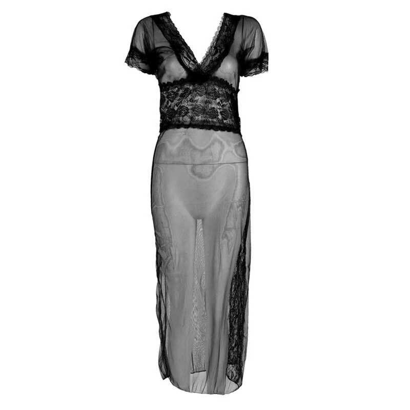 Sexy long dressing women night gown sheer transparent dress evening nightgown nightie sleepwear lingerie - Image 3