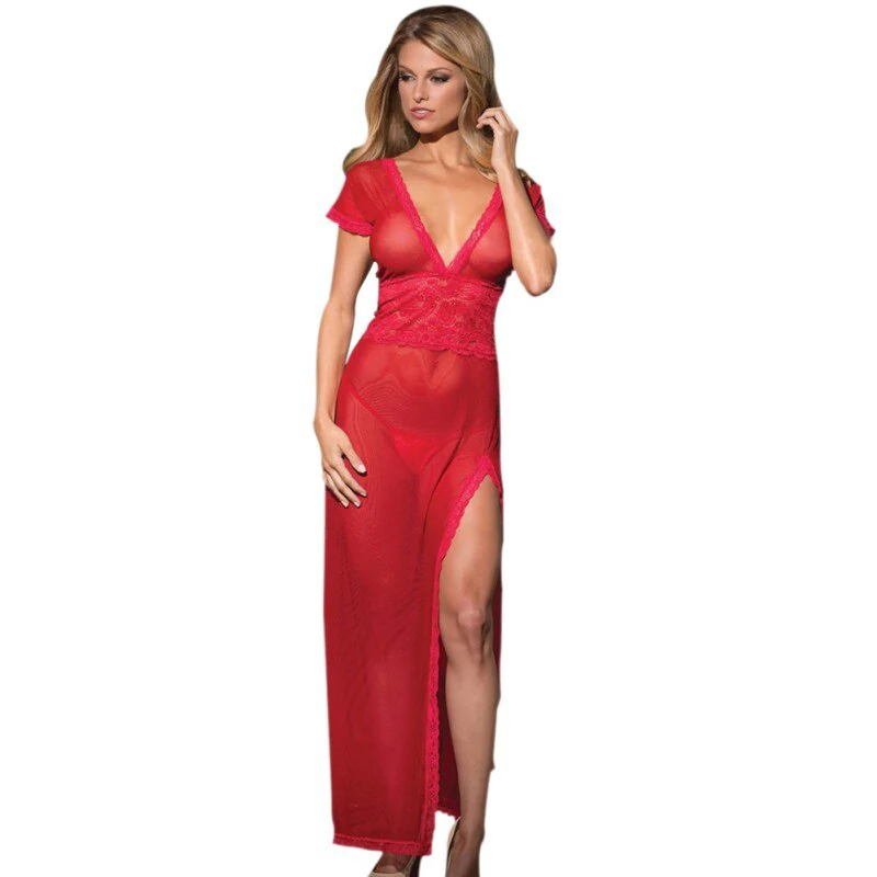 Sexy long dressing women night gown sheer transparent dress evening nightgown nightie sleepwear lingerie - Image 4
