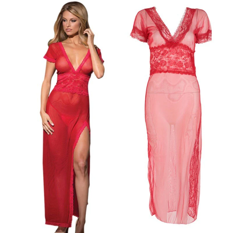 Sexy long dressing women night gown sheer transparent dress evening nightgown nightie sleepwear lingerie - Image 6