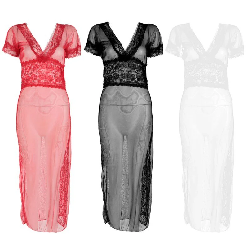 Sexy long dressing women night gown sheer transparent dress evening nightgown nightie sleepwear lingerie - Image 9