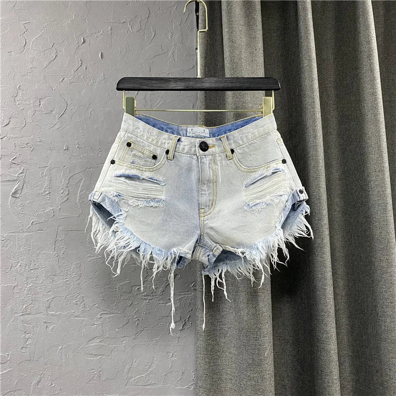 Sexy Low-waisted Denim Shorts New Summer Hole A Wide-leg Pants Ripped Jeans For Women - Image 6