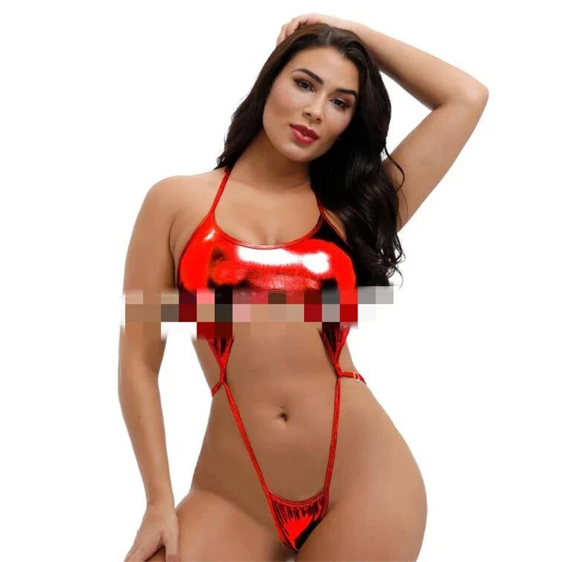 Sexy Micro Bikini Swimsuit Ladies Swimsuit One Piece Bikini Bikini Patent Leather Hal Rope Lace Adjustable Thong Plus Size - Image 12