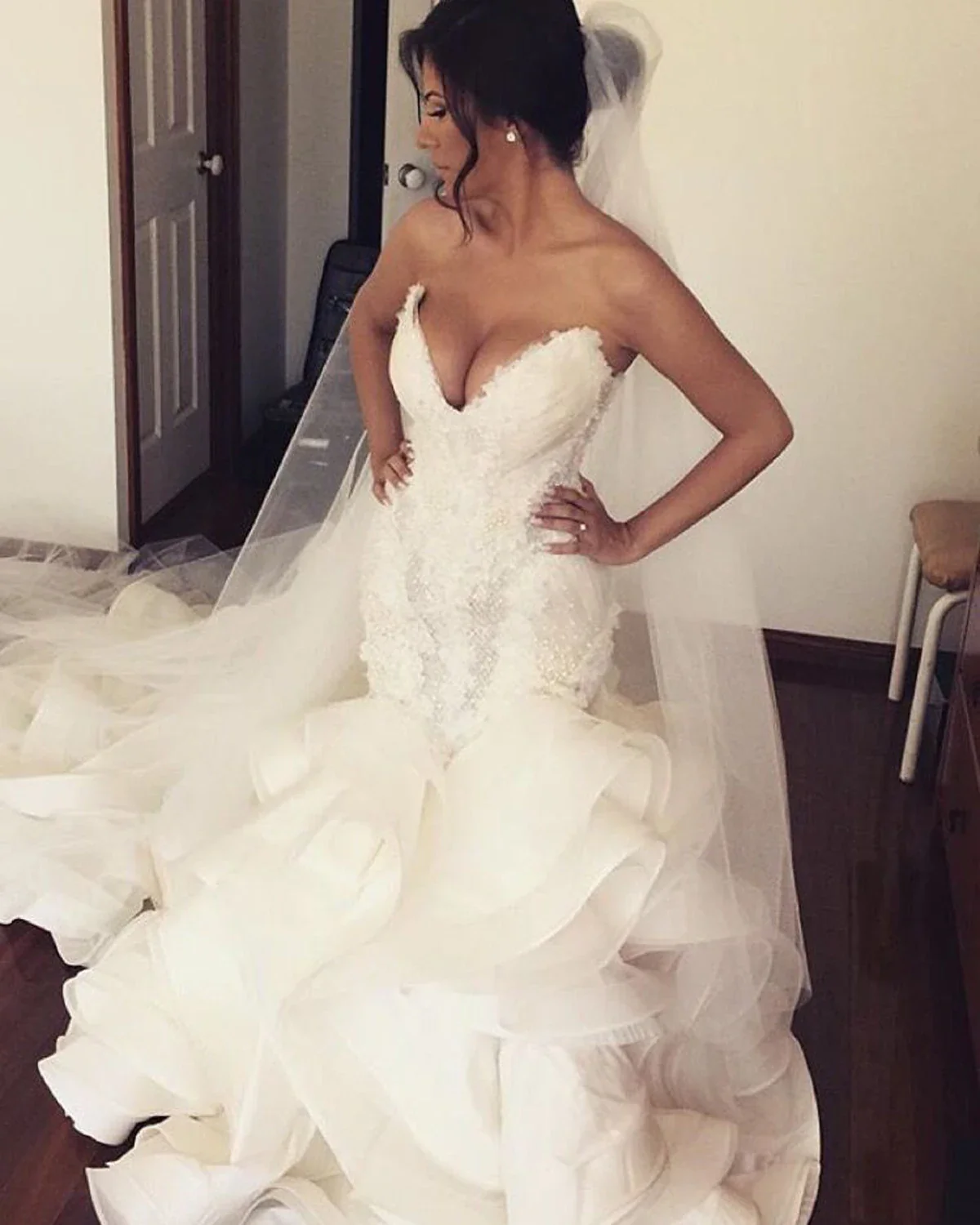 Sexy Ruffles Mermaid Wedding Dresses Lace Appliques Ruched Long Bridal Gowns Plus Size Sweetheart Wedding Gowns Robe De Mariee - Image 2