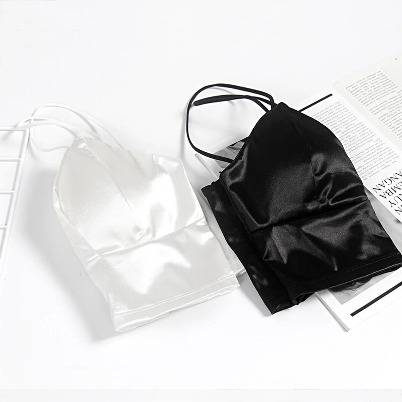 Sexy Satin Crop Tops Women Wireless Bralette Crochet Top Female Spaghetti Strap T-shirt Cropped With Chest Padded Camisole - Image 8