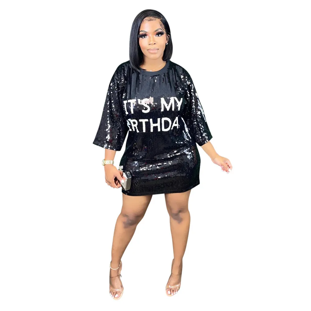 Sexy Sequined Birthday Black Dress Women Half Sleeve Straight Mini Dresses Summer Spring Night Party Clubwear Y2k Streetwear - Image 8