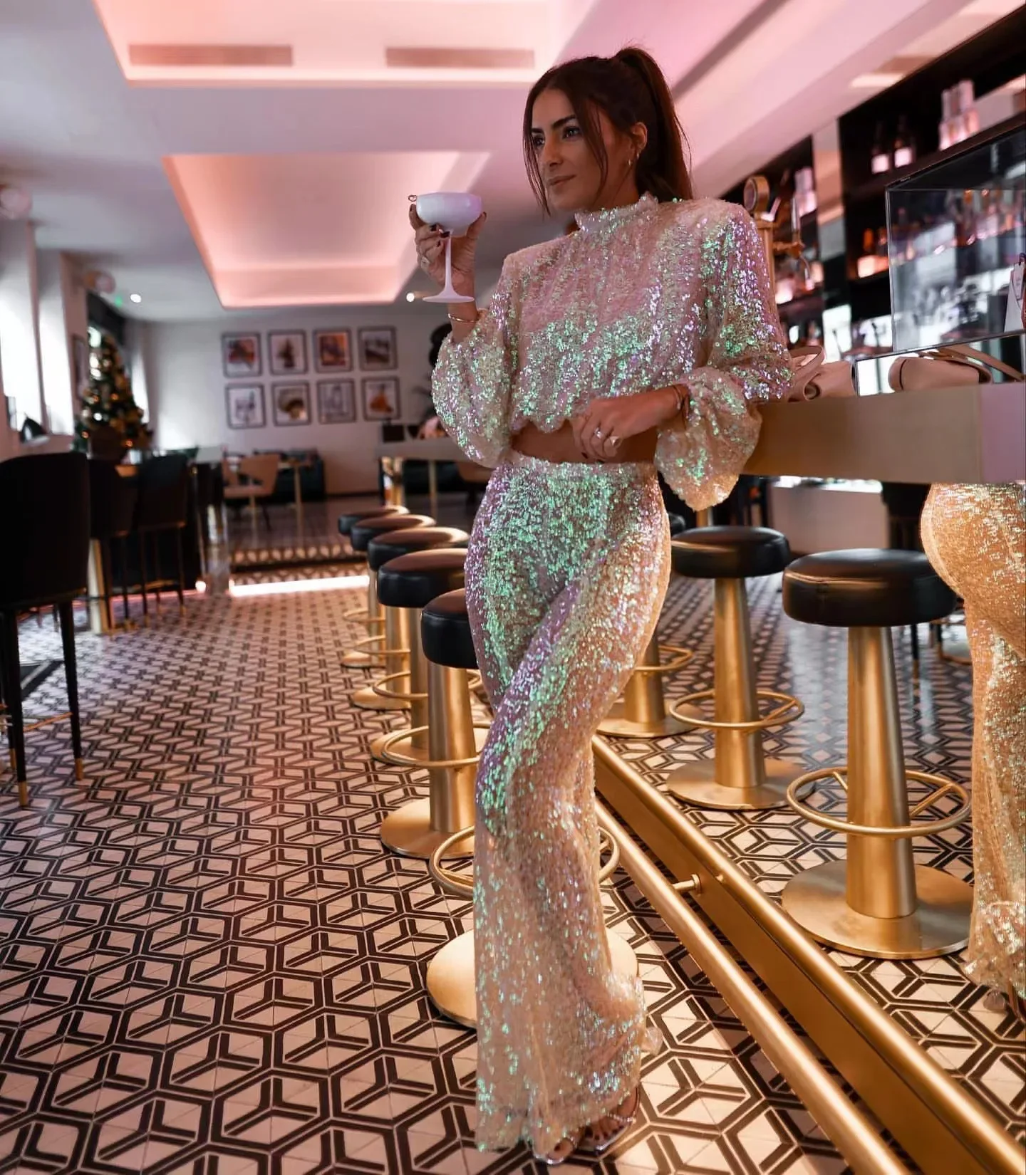 Sexy Shiny Sequins 2 Piece Set Women Outfits Lantern Sleeve Crop Top And Flare Pant Suits Rave Festival Club Party Clothing - Image 7