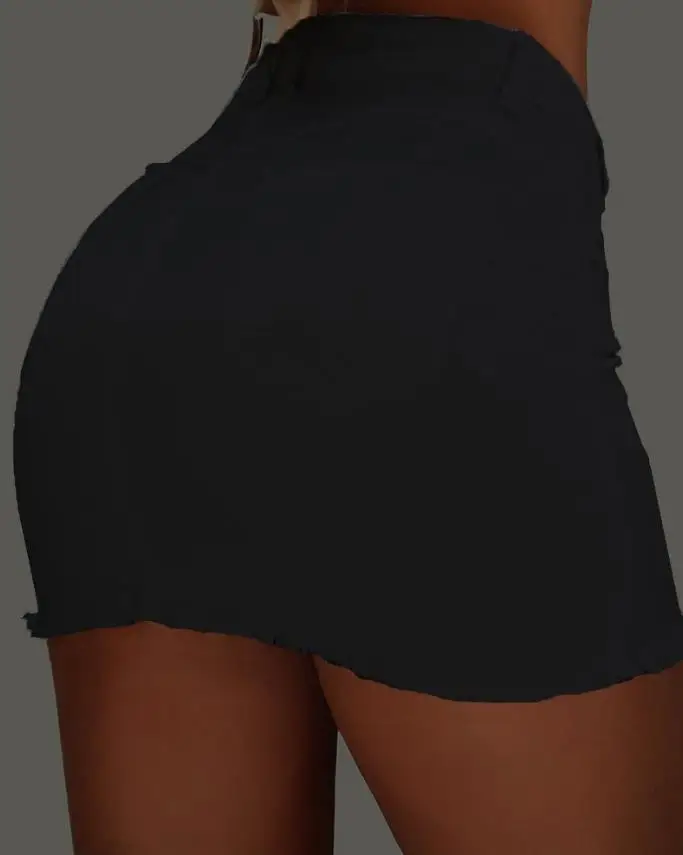 Sexy Skirt for Woman Spring Summer 2023 Plain Button Fly Raw Hem Mini Skinny Female Denim Skirt - Image 5