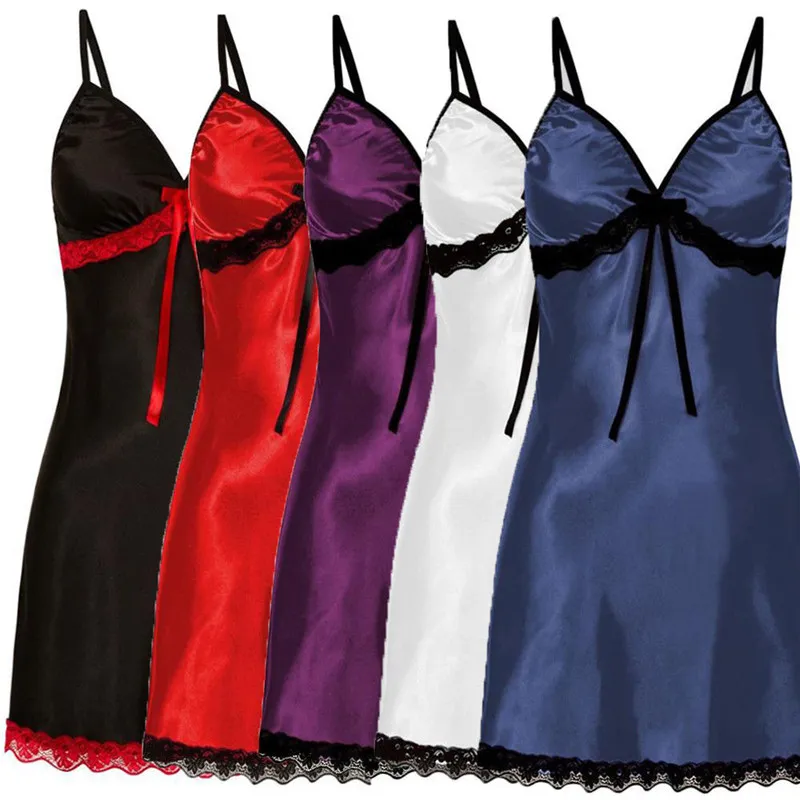 Sexy Sleepwear Nightdress Women Lace Silk Satin Night Dress Sleeveless V-neck Nightgown Plus Size 3XL Nightwear Nightdress - Image 9