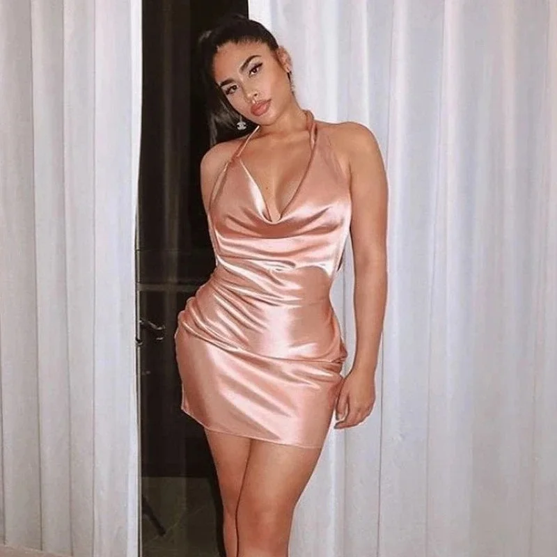 Sexy Sling Halter Deep Sleeveless Strapless Harajuku TopWomen European and American Collar Solid Color Slim Dress Hotel Party - Image 2