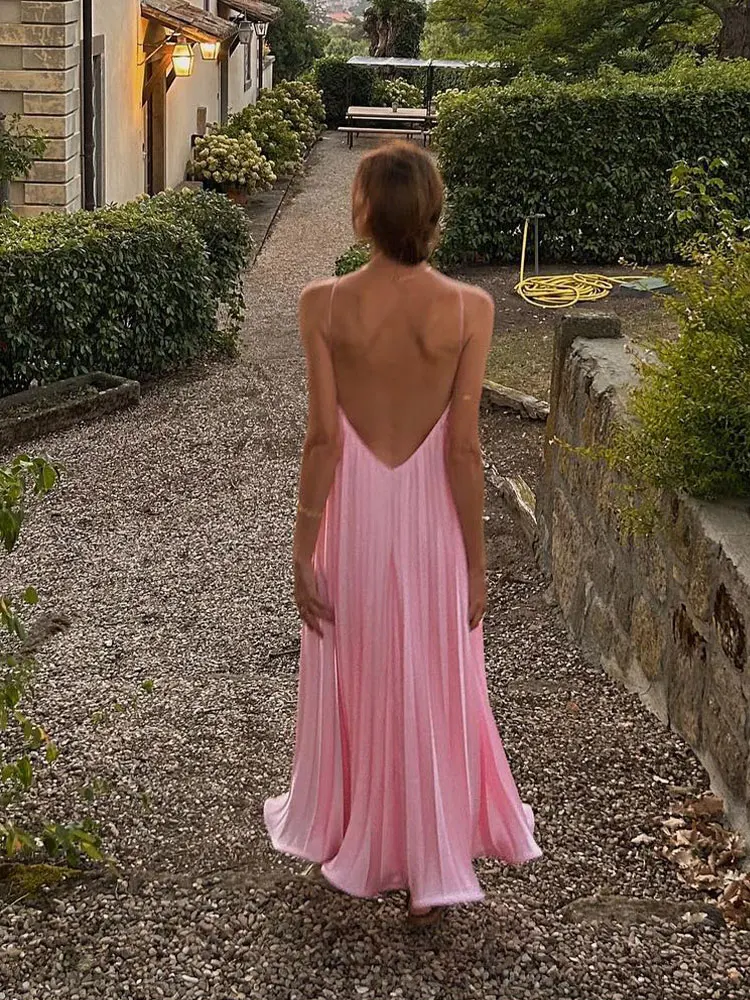 Sexy Solid Backless Sling Long Dress For Women Elegant Casual Sleeveless Dresses 2024 Summer Fashion Beach Evening Robe - Image 7