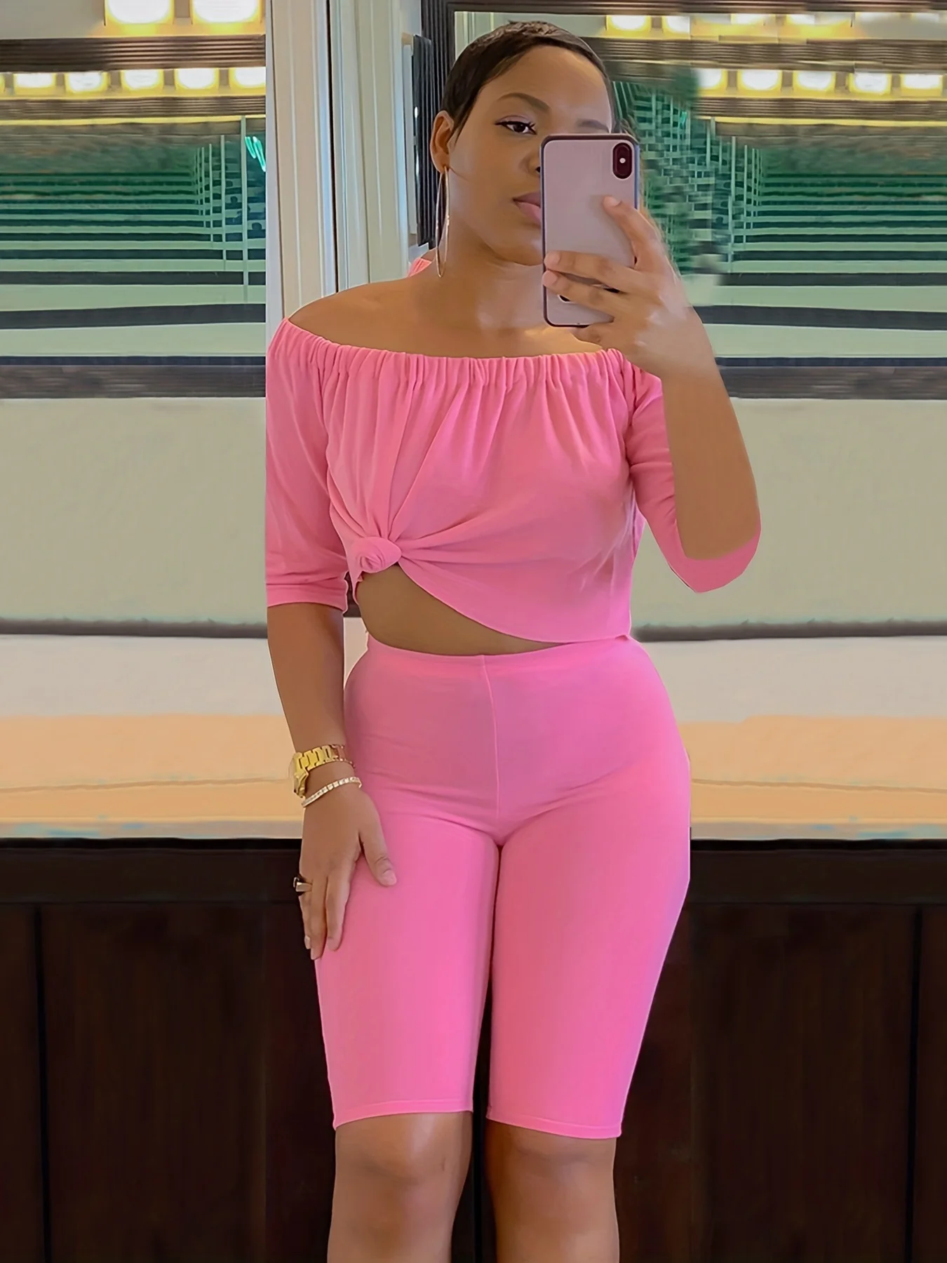 Sexy Solid Fashion Pantsuits Two-piece Set, Off Shoulder Short Sleeve Tops & Slim Shorts Set - Women's Clothing - For Women - Perfect for Parties & Night Out - Ideal Gift for Her - Image 7