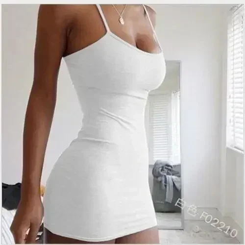 Sexy Spaghetti Strap Mini Dress 2024 Summer Women Bodycon Club Party Dresses Female Camisole Solid Black White Sheath Sundress - Image 17