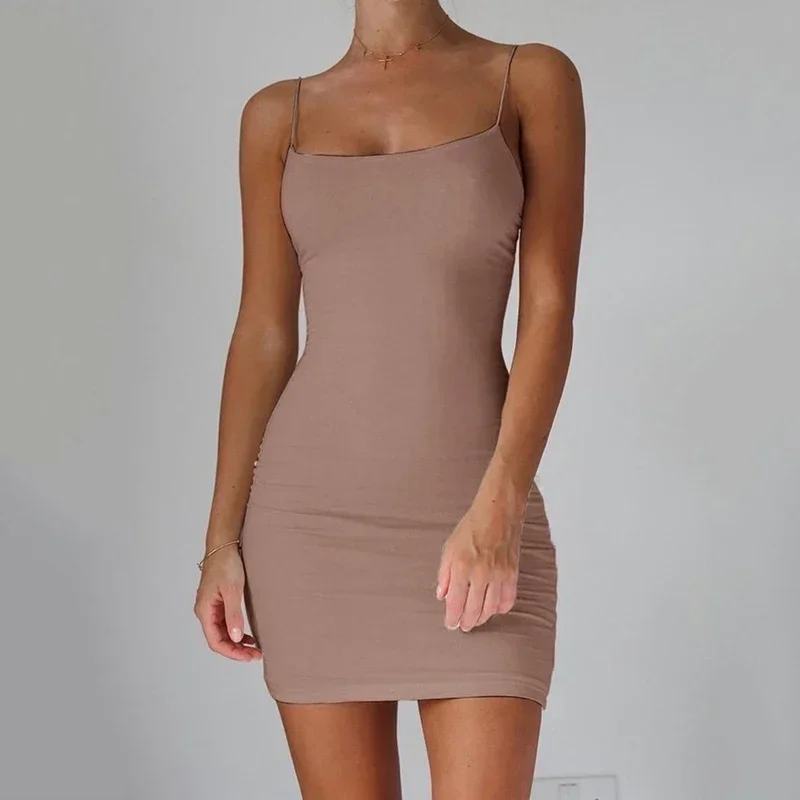 Sexy Spaghetti Strap Mini Dress 2024 Summer Women Bodycon Club Party Dresses Female Camisole Solid Black White Sheath Sundress - Image 9