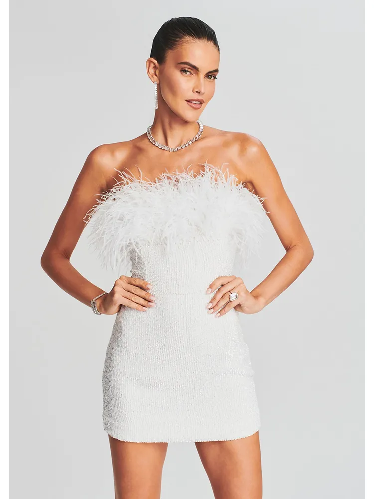 Sexy Strapless Sequins Feather Bodycon Mini Dress Elegant Purple Shiny Sequin Luxury Evening Dress Women Party Cocktail Dresses - Image 8