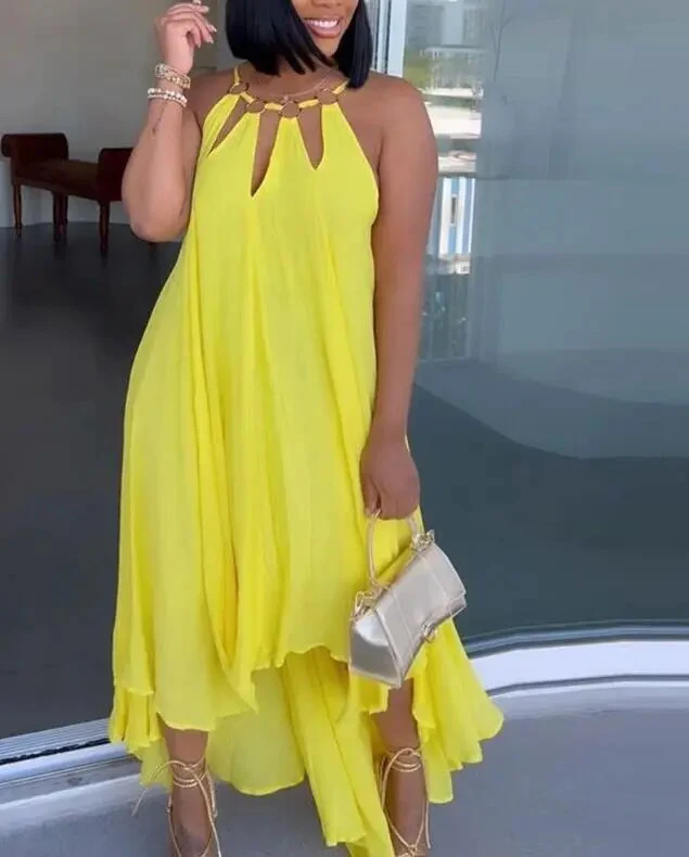 Sexy Summer Dresses for Women 2023 Hollow Out O-Shaped Decoration Asymmetric Casual Loose Dress New Fashion Women's Clothing - Image 3