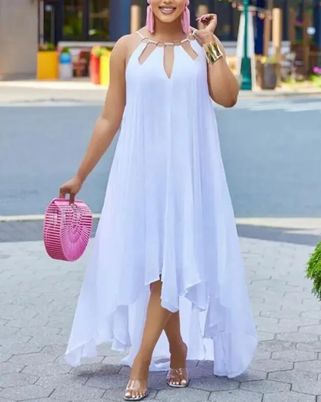 Sexy Summer Dresses for Women 2023 Hollow Out O-Shaped Decoration Asymmetric Casual Loose Dress New Fashion Women's Clothing - Image 7