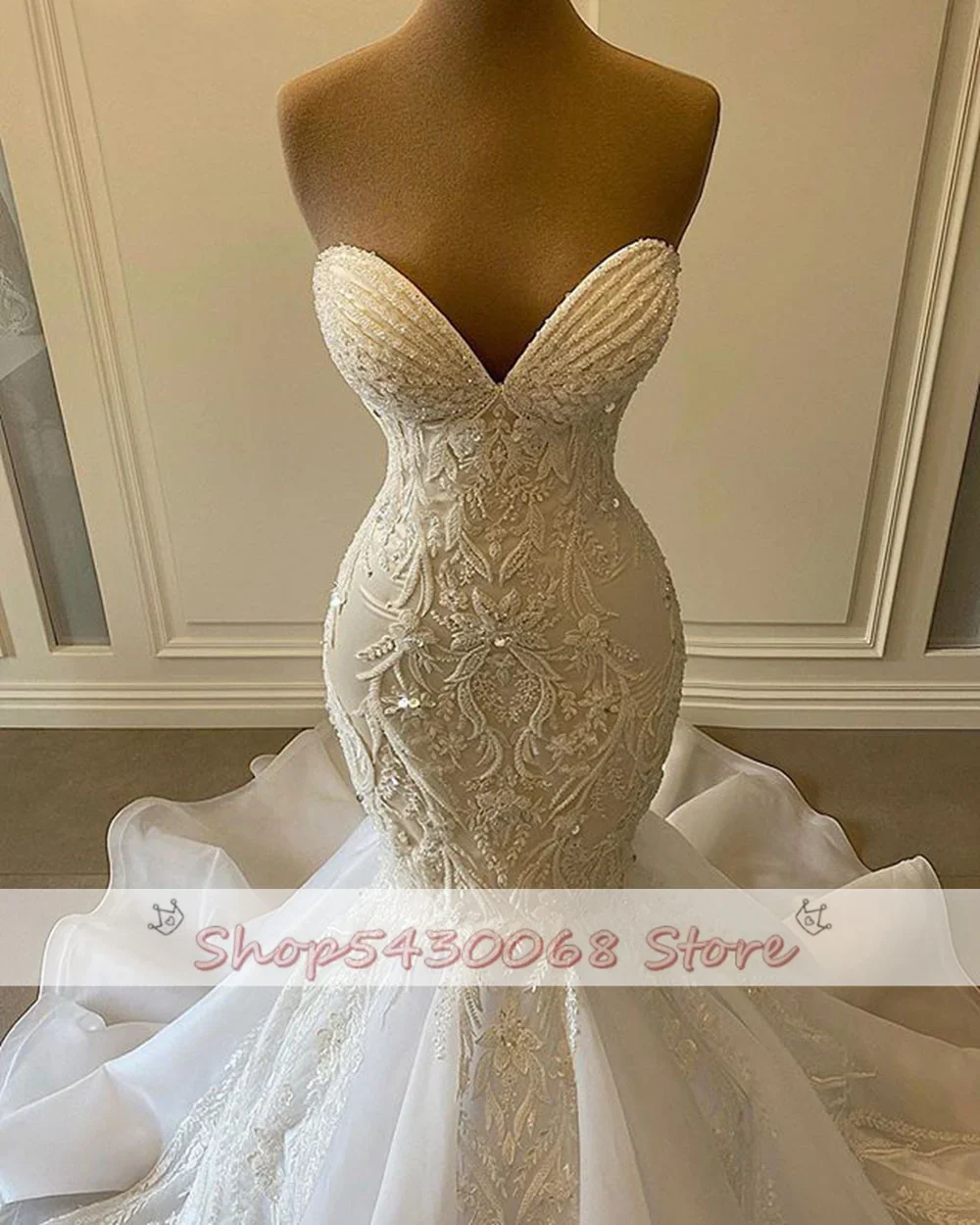 Sexy Sweetheart Mermaid African Wedding Dresses 2023 Luxury Beaded Embroidery Women White Organza Bridal Wedding Gowns - Image 4