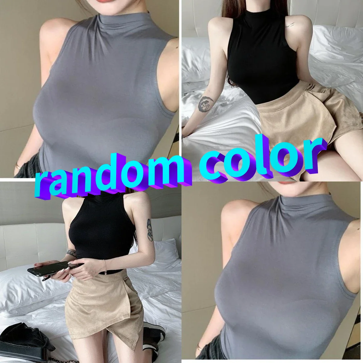 Sexy Tank Top Solid Halter Crop Tops Women Summer Camis Turtleneck Camisole Fashion Casual Tube Female Sleeveless Cropped Vest - Image 3