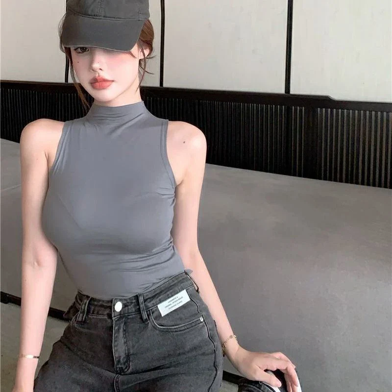 Sexy Tank Top Solid Halter Crop Tops Women Summer Camis Turtleneck Camisole Fashion Casual Tube Female Sleeveless Cropped Vest - Image 4