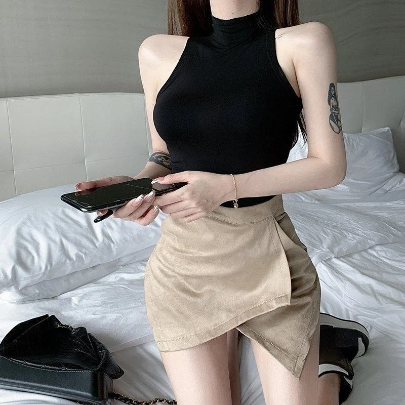 Sexy Tank Top Solid Halter Crop Tops Women Summer Camis Turtleneck Camisole Fashion Casual Tube Female Sleeveless Cropped Vest - Image 6