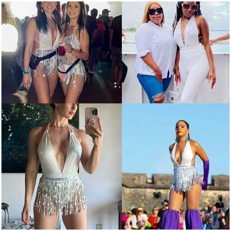 Sexy Tassel Bathing Suit One-piece Swimsuit Deep V Nightclub Party Hottie Bikini Set Swimwear Women Jumpsuit High Waist Bikini - Image 2