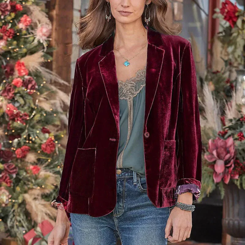 Sexy V Neck Golden Velvet Small Suit Jacket Autumn New Women Slim Solid Color Long Sleeves Coat Elegant Office Lady Party Jacket - Image 12