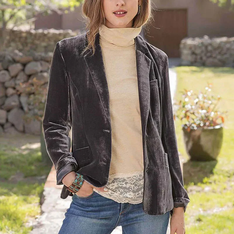 Sexy V Neck Golden Velvet Small Suit Jacket Autumn New Women Slim Solid Color Long Sleeves Coat Elegant Office Lady Party Jacket - Image 13