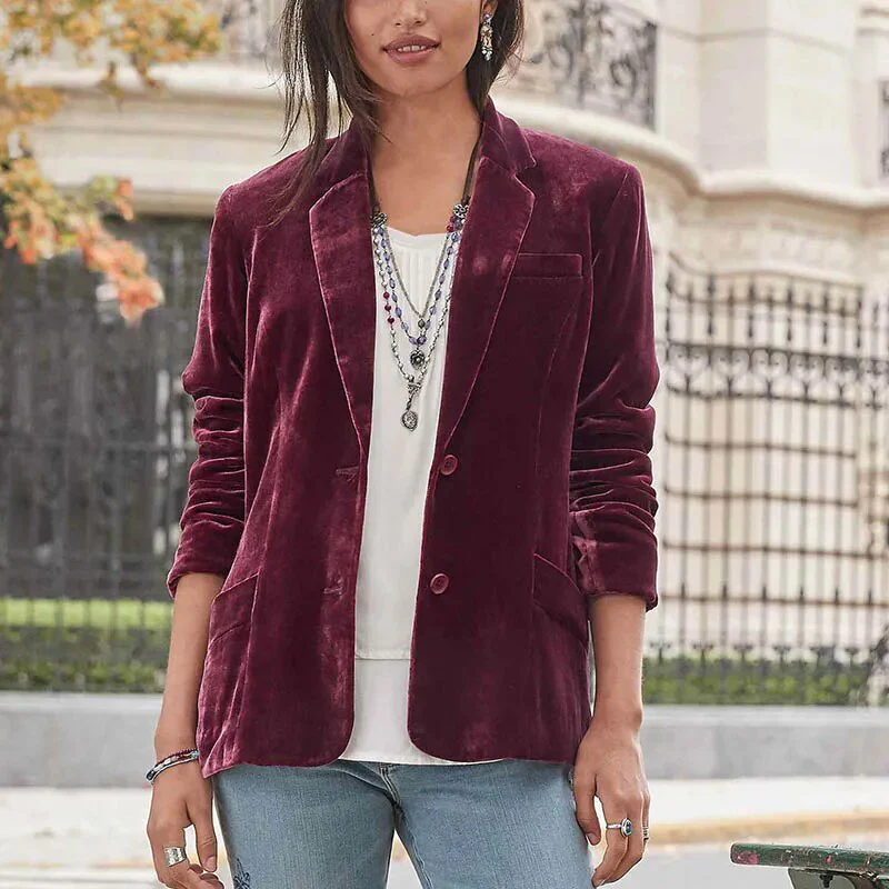 Sexy V Neck Golden Velvet Small Suit Jacket Autumn New Women Slim Solid Color Long Sleeves Coat Elegant Office Lady Party Jacket - Image 16