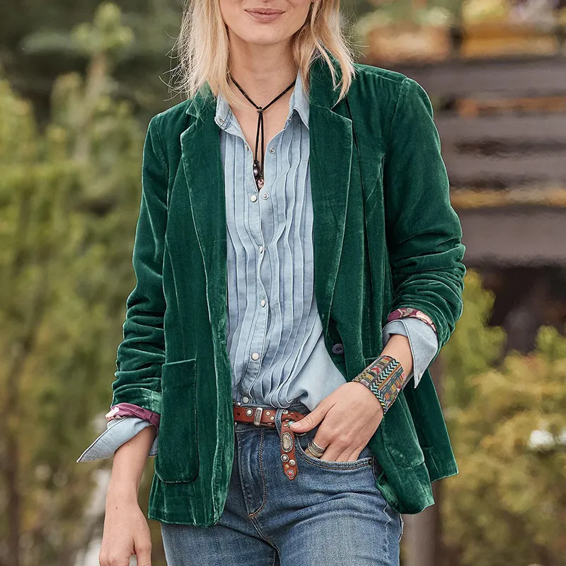 Sexy V Neck Golden Velvet Small Suit Jacket Autumn New Women Slim Solid Color Long Sleeves Coat Elegant Office Lady Party Jacket - Image 19