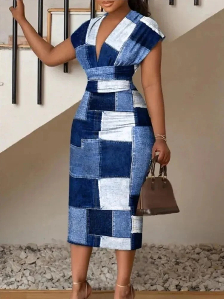 Sexy V Neck Sleeveless Dress Office Lady Spring Summer Fashion Elegant Buns Printing Dresses For Women 2023 Vestidos Para Mujer - Image 3