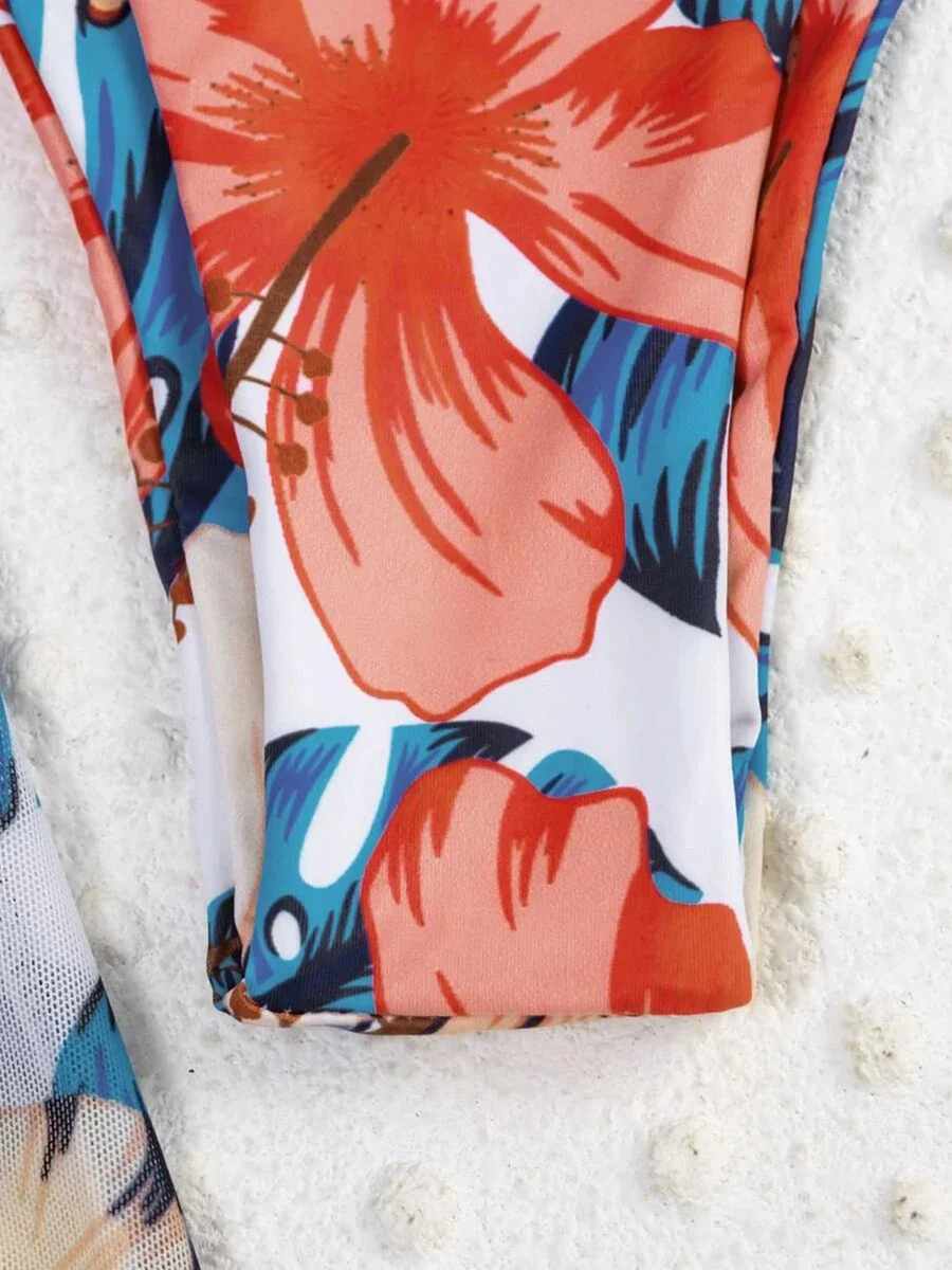 Sexy Women 3 Pieces Swimsuits Mesh Pants Cover Ups Swimming Suits Female Swim Wear Print Backless Dress Summer Outfits Beachwear - Image 5