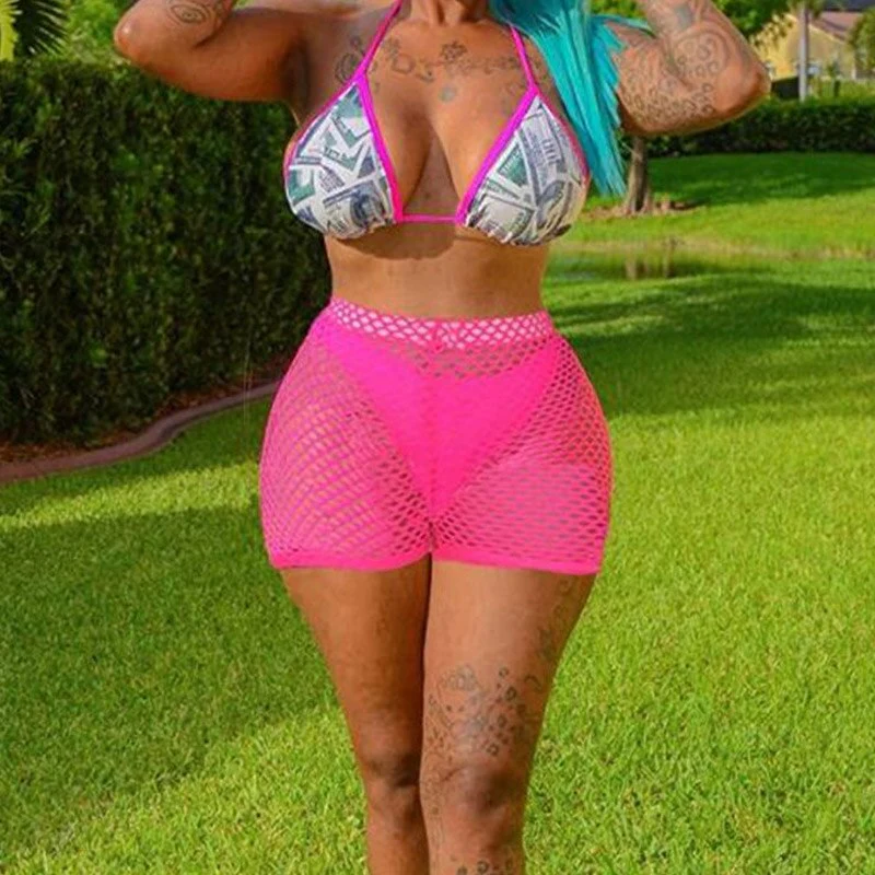 Sexy Women See-through Shorts Bikini Cover Up Stretch Mesh Fishnet Bottoms Loose Beachwear Swimwear Swimsuit Bathing Suit - Image 7