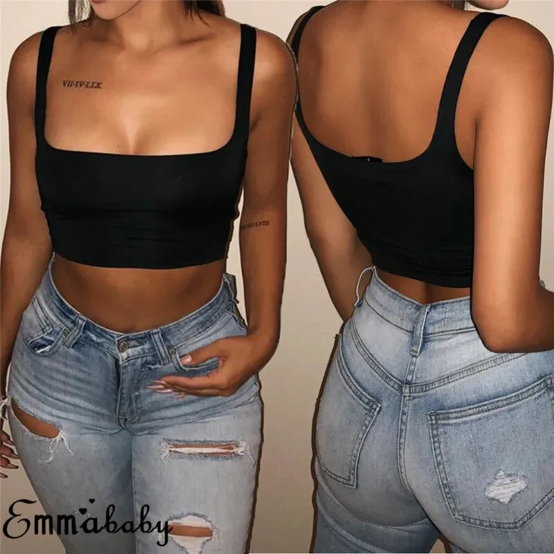 Sexy Women Solid Strappy Tank 2020 Vest Crop Top Summer Beach Party Sleeveless Slash Neck Tanks Woman Girls Bralette Tank Top - Image 2