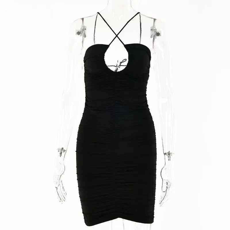 Sexy Women Spaghetti Strap Dress Blue Backless Satin Drawstring Ruched Slim Fit Bodycon Mini Dresses Club Party Clothing Lace Up - Image 8